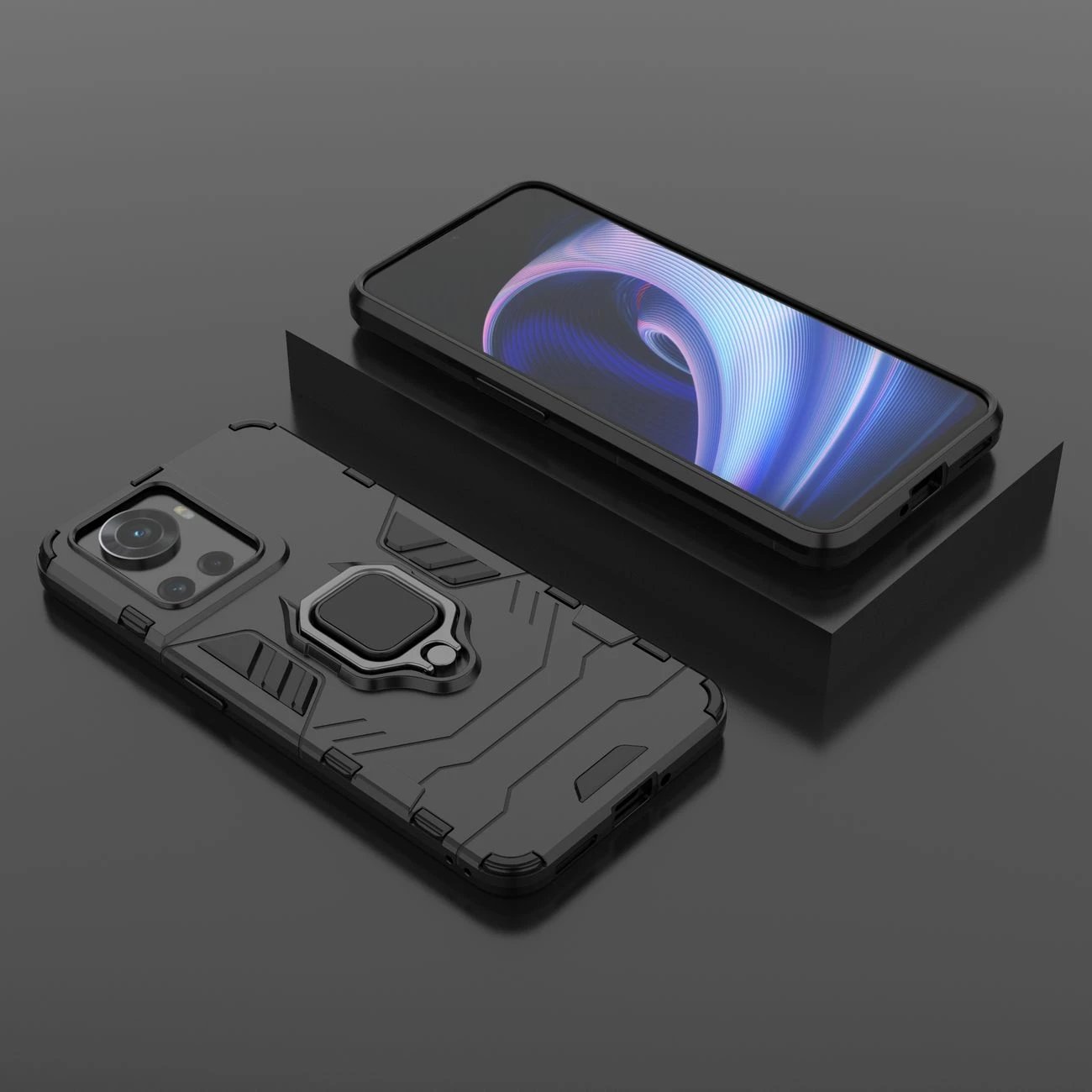 Mbështjellës Hurtel Ring Armor për OnePlus Ace, me dorezë magnetike, i zi