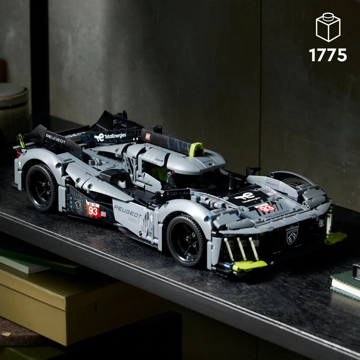 Set ndërtimi LEGO Technic PEUGEOT 9X8 24H Le Mans Hybrid Hypercar 42156, 1775 pjesë, për të rritur, Gri