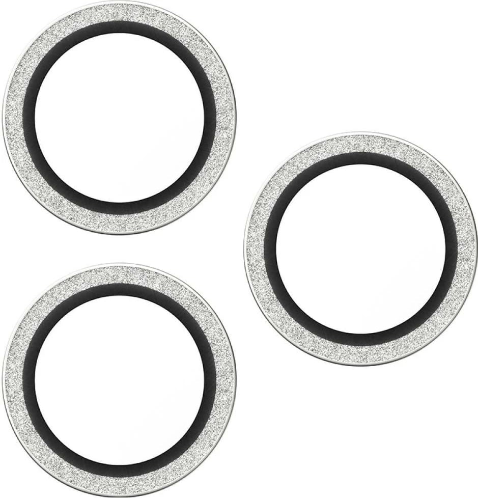 Mbështjellës PanzerGlass Hoops Glitter për kamerë iPhone 16 Pro/16 Pro Max/17 Pro/17 Pro Max, argjendtë