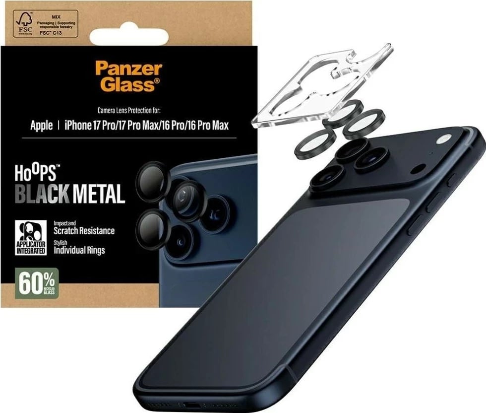 Mbështjellës për kamerë PanzerGlass Hoops për iPhone 16 Pro/16 Pro Max/17 Pro/17 Pro Max, zi