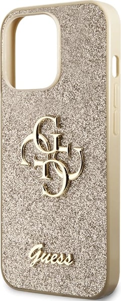 Mbështjellës Guess Glitter Script Big 4G për iPhone 13 Pro Max 6.7", Ari