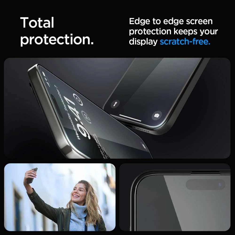 Xham mbrojtës Spigen Glas.tR EZ Fit FC për iPhone 15 Pro Max, i zi