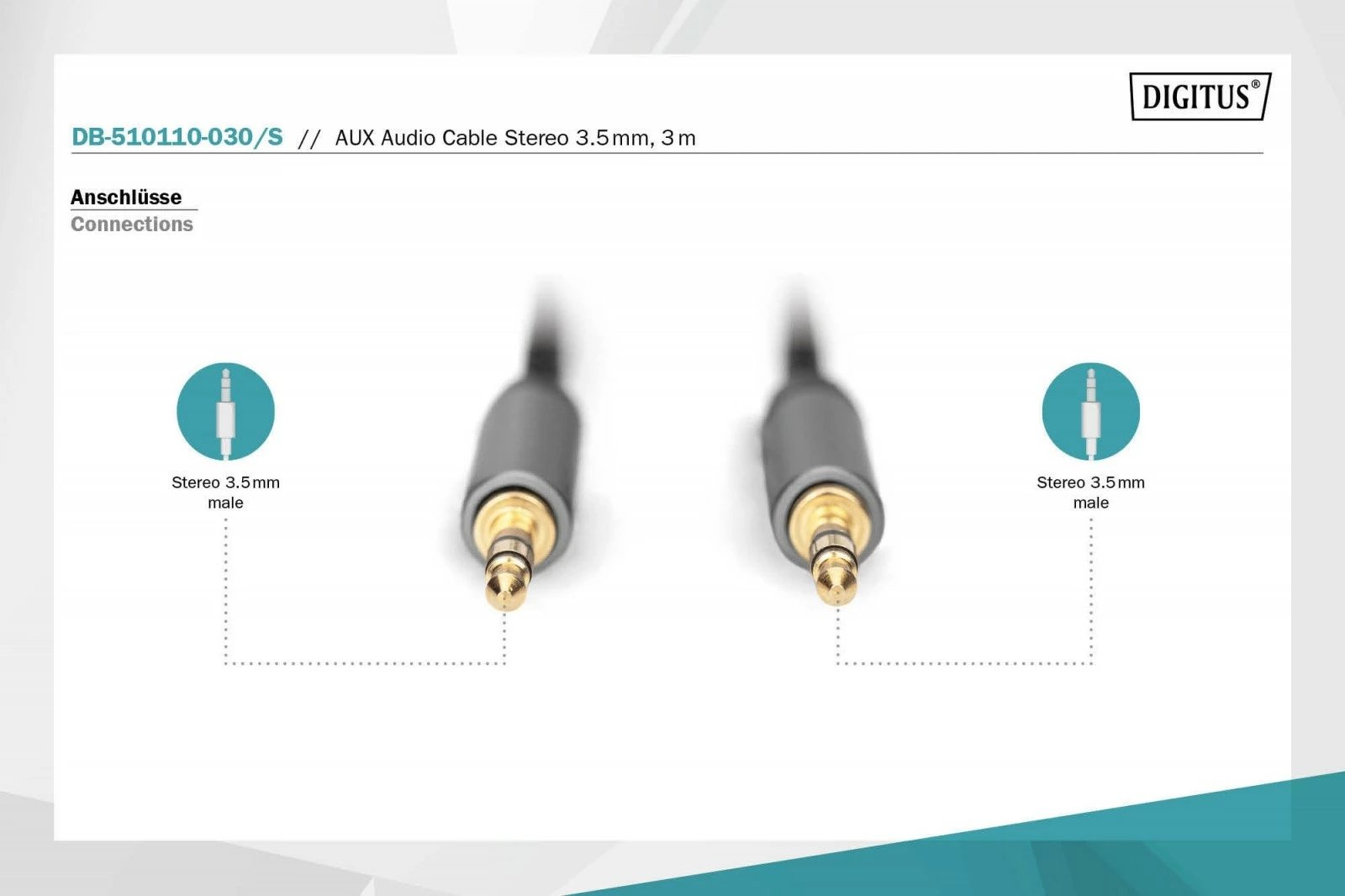 Kabllo audio Digitus DB-510110-030-S, 3.5mm minijack M/M, 3m, najlon, zi/gri