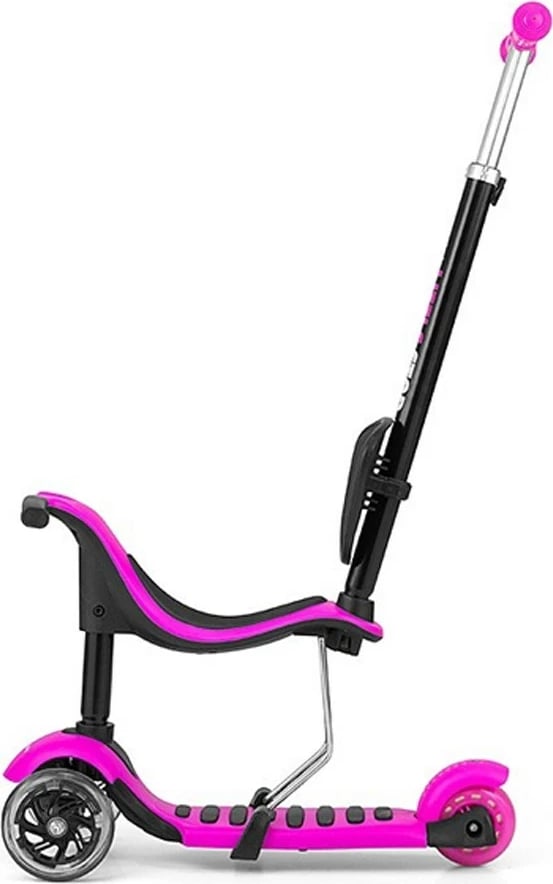 Trotinetë fëmijësh 3‑në‑1, Milly Mally Little Star, me ulëse, dorezë prindi, rrota LED, deri 50 kg, rozë‑kaltër