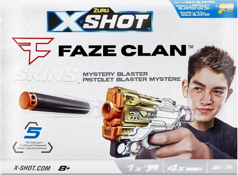Lodër blaster ZURU X-Shot Skins Menace Faze Launcher, 4 shigjeta, Mix