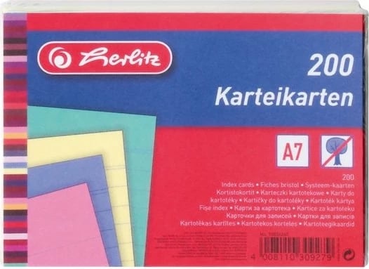 Kartela shënimesh herlitz A7 të linjuara 200 copë shumëngjyrëshe