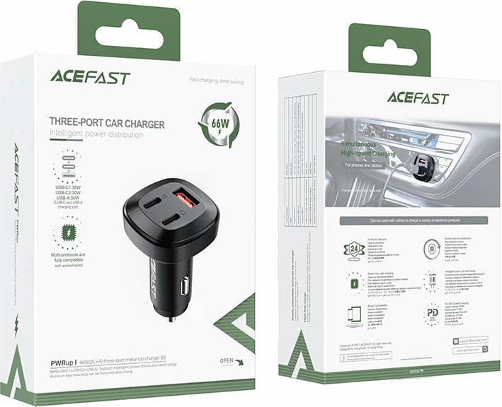 Karikues veture Acefast B3, 66W, 2x USB Type-C / USB, i zi