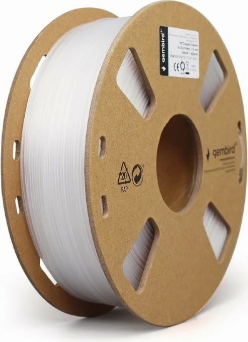 Filament 3D Gembird PETG, 1.75mm, 1kg, Bardhë
