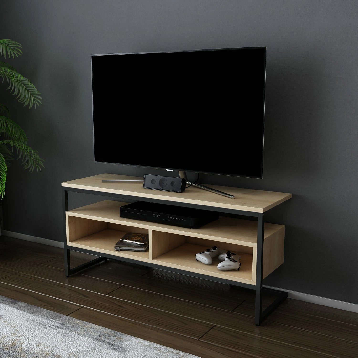 Komodë TV Skye Decor, Merrion, e zezë dhe lis