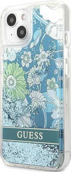 Mbështjellës Guess Flower Liquid Glitter për iPhone 13 6.1", i fortë, Gjelbër