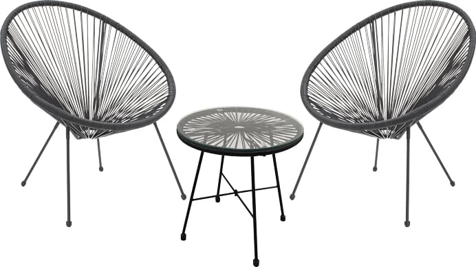 Set Acapulco set prej 3 copash, metal i zi, rattan i zi, xham D50X50cm