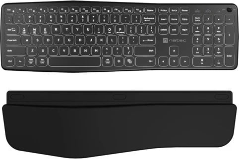 Tastierë Natec Porifera, pa tela, Qwerty, numërike, 12 çelësa multimedialë, e zezë, ndriçim i bardhë