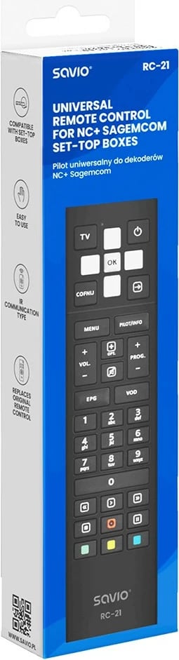 Telekomandë SAVIO RC-21 për TV dhe dekoder, e zezë