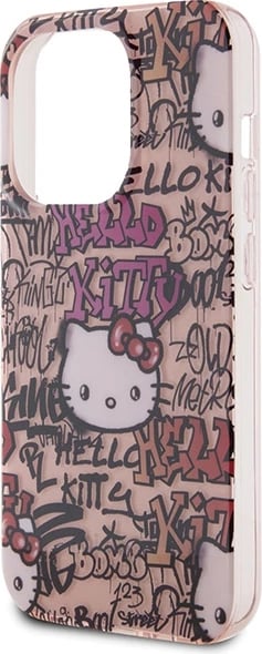 Mbështjellës Hello Kitty IML Tags Graffiti për iPhone 15 Pro, rozë