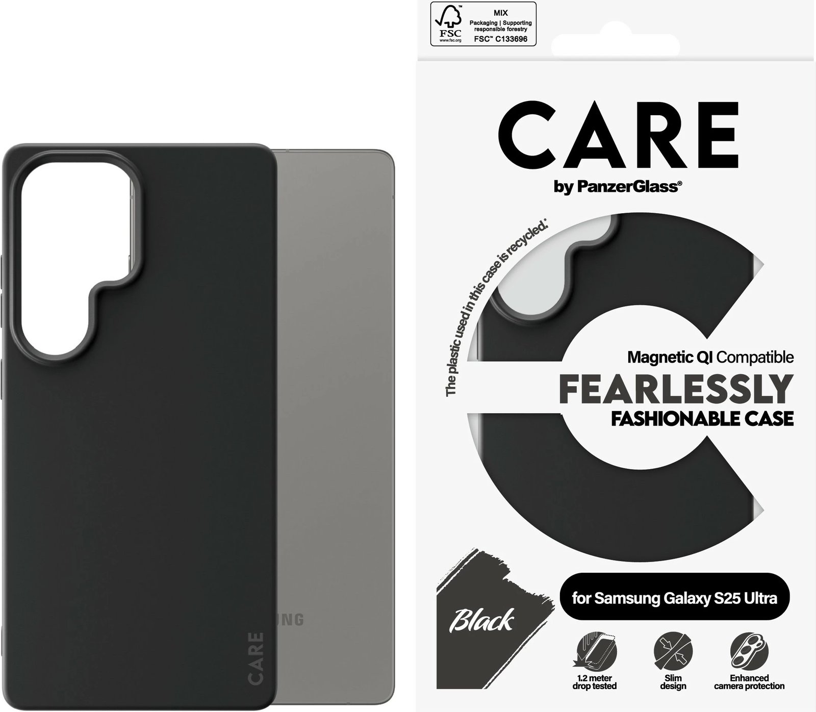 Mbështjellës PanzerGlass CARE për Samsung Galaxy S25 Ultra, silikon, i zi