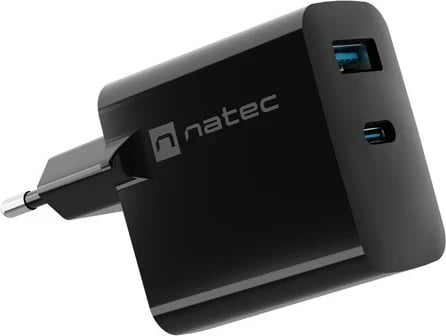 Karikues Natec Ribera GaN 45W me USB-A dhe USB-C në ngjyrë të zezë