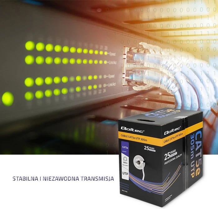 Kabllo rrjeti Qoltec 50358 UTP, CAT5E, 305m, gri