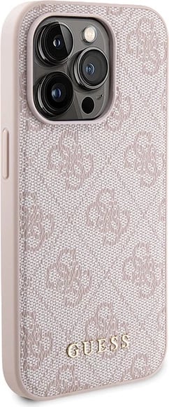 Mbështjellës Guess 4G Metal Logo me powerbank MagSafe 5000mAh për iPhone 15 Pro, Rozë, Set
