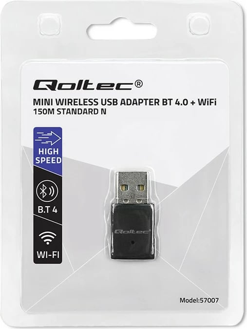 Adapter Wi-Fi/Bluetooth Qoltec 57007, USB, mini, i zi