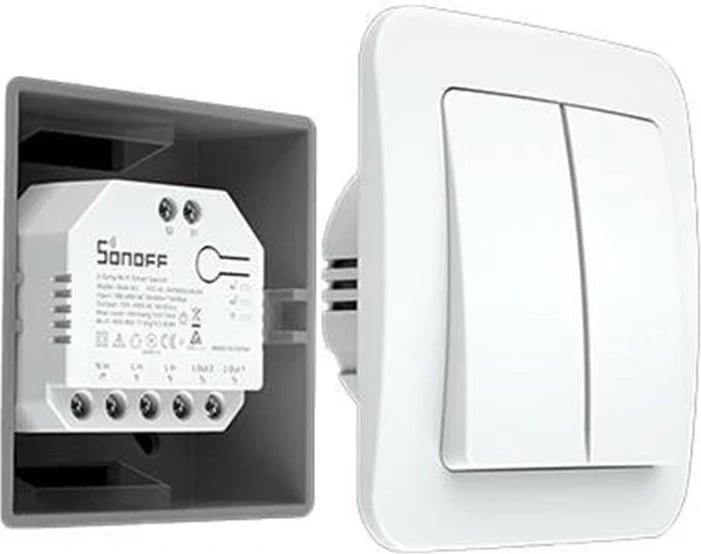 Switch i mençur Sonoff Dual R3, Wi-Fi, 2 kanale, matje e konsumit, i bardhë