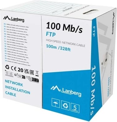 Kabllo LAN Lanberg FTP 100Mb/s, 100m, Gri