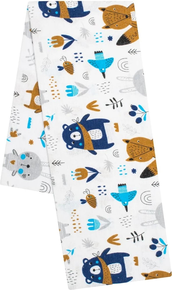 Pelenë flanel me print, New Baby, Forest, 70x80 cm, pambuk 100%, e bardhë