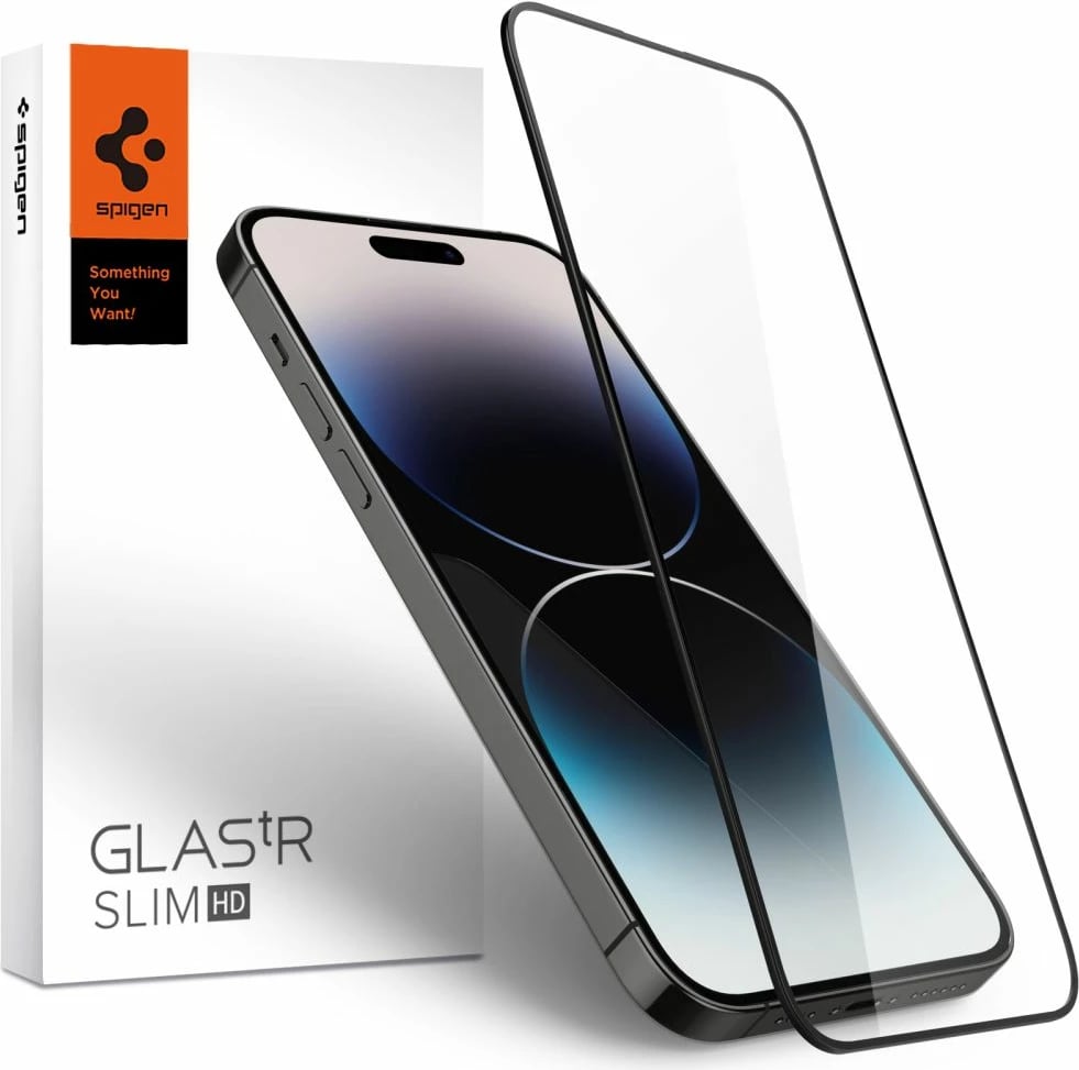 Xham mbrojtës Spigen Glass FC për iPhone 14 Pro Max, Zi