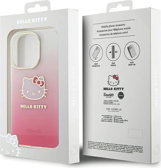 Mbështjellës Hello Kitty IML Gradient Electrop Kitty Head për iPhone 15 Pro, rozë