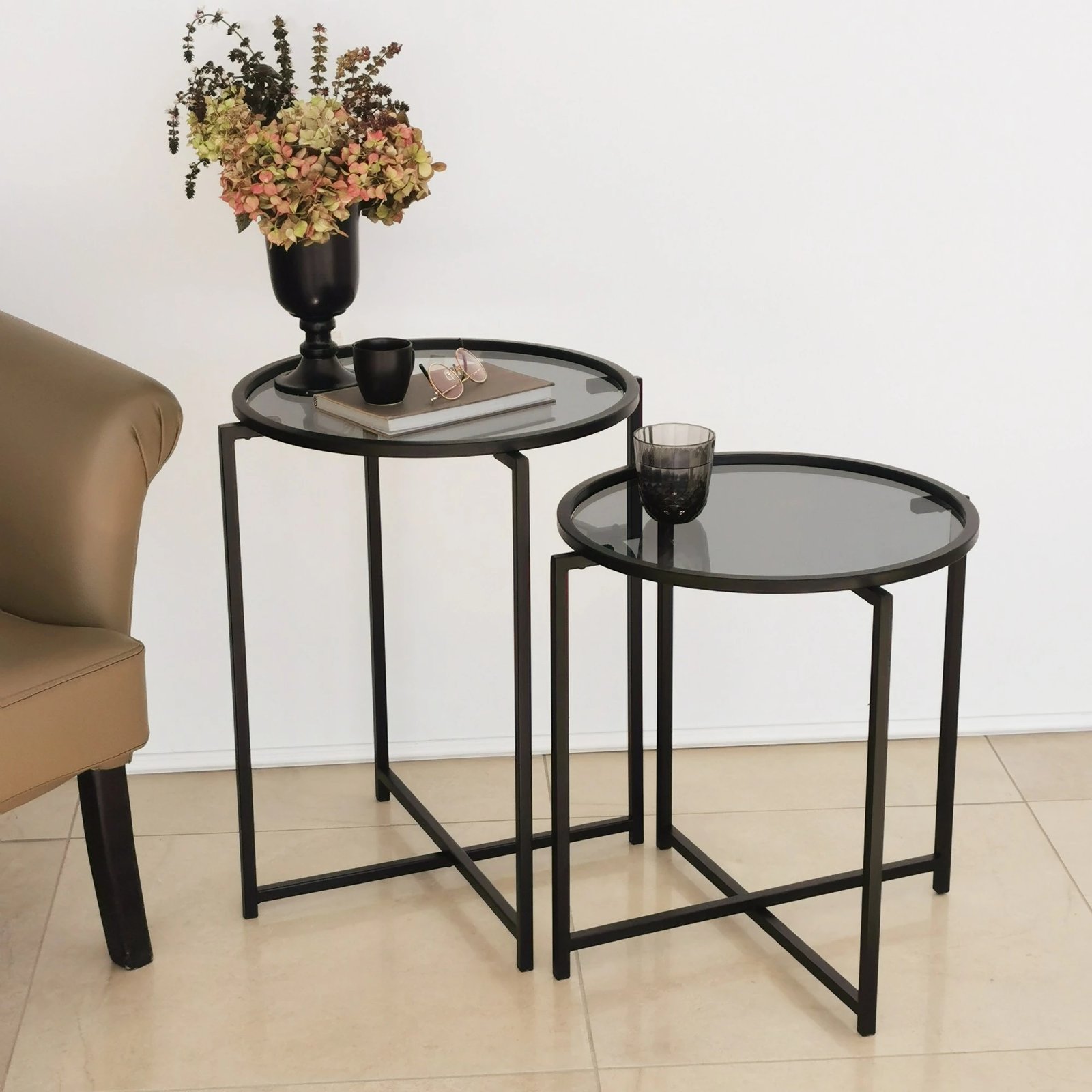 Set tavolinash anësore Skye Decor, S412F, ngjyrë e zezë
