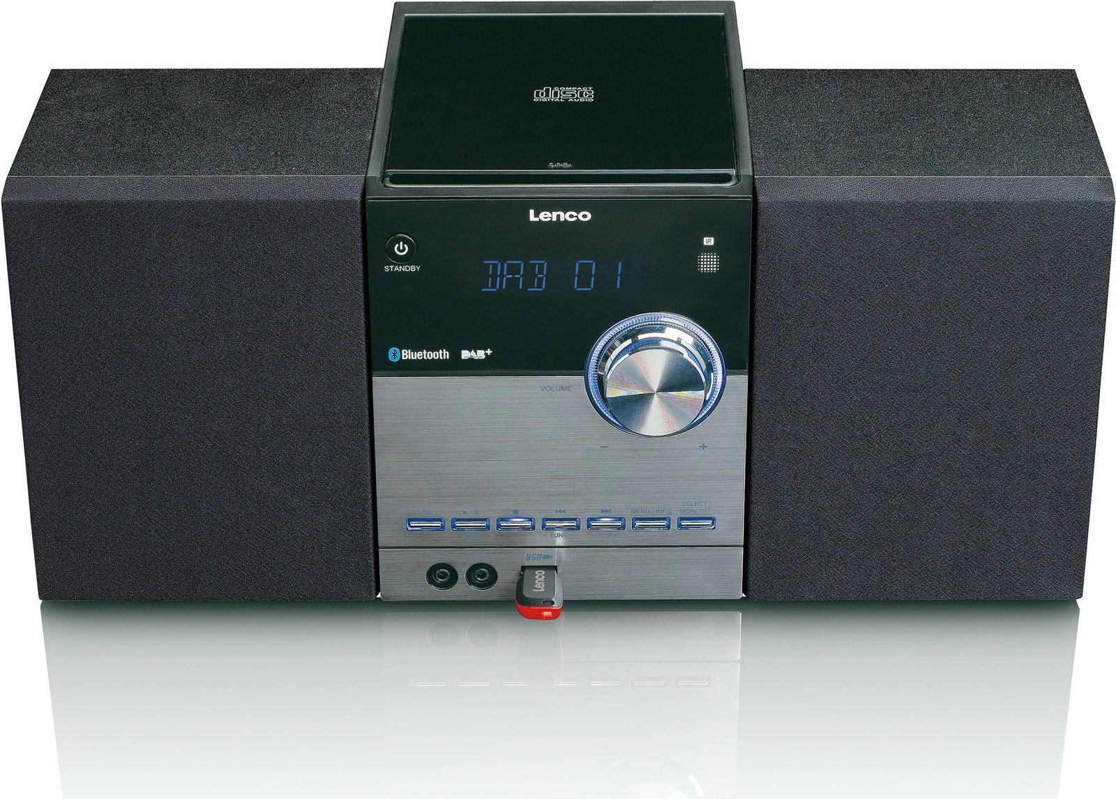 Sistem zëri Lenco MC-150, Bluetooth, radio FM, USB, ngjyrë e zezë/argjendtë