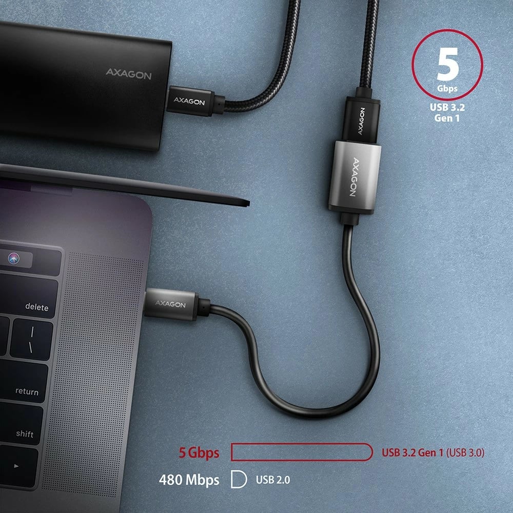 Adapter kabllo AXAGON RUCM-AFAC USB-C në USB-A, 0.2m, 3A, Gri