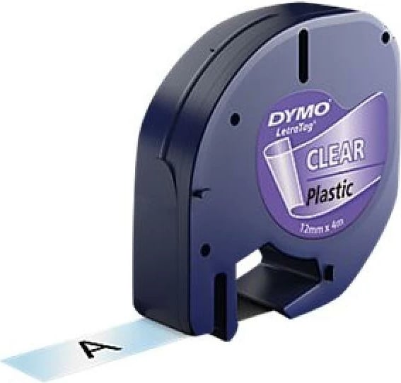 Shirit etiketimi Dymo LetraTag 12267 (S0721530) 12mm x 4m plastik, tekst i zi, i tejdukshëm