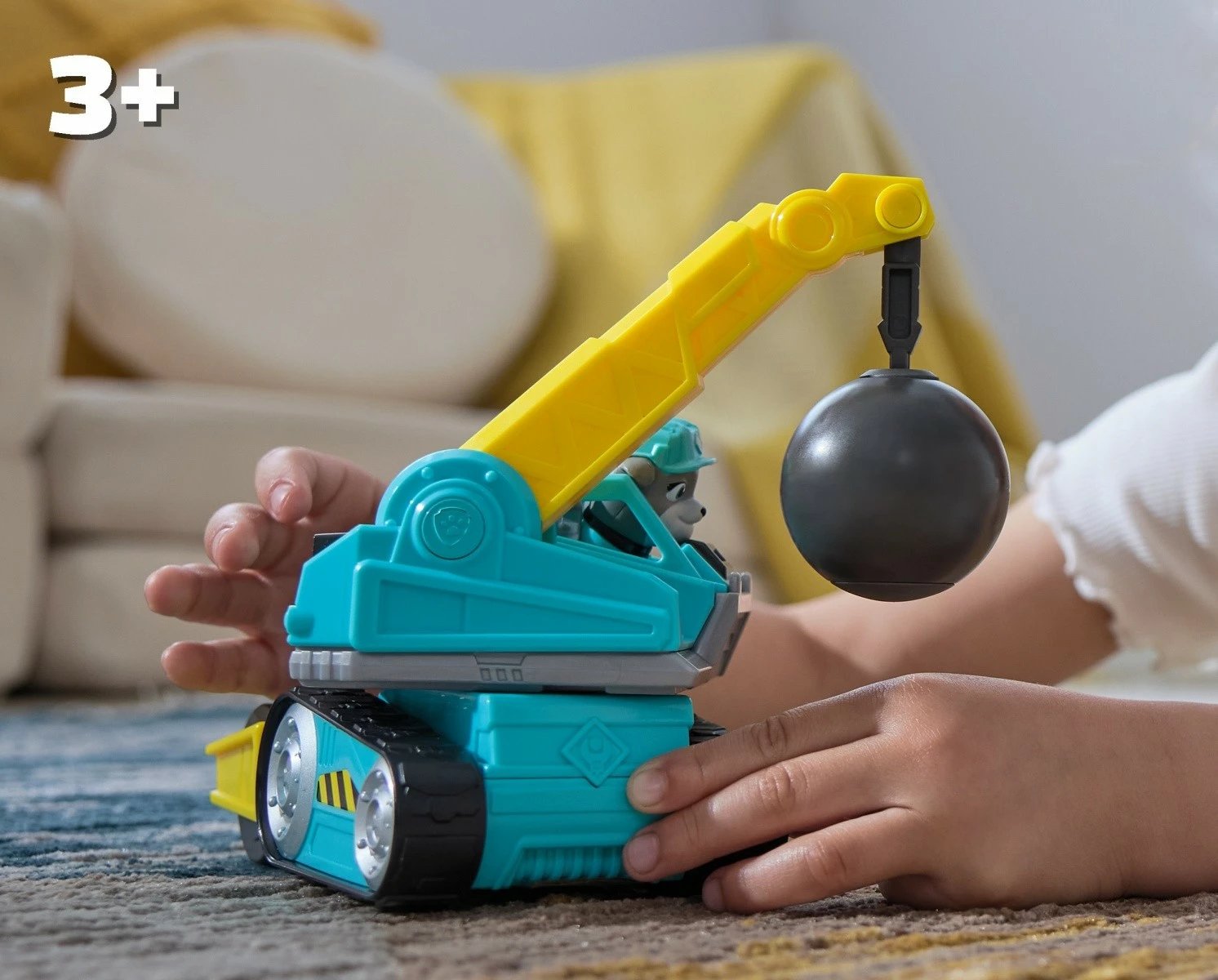 Lodër mjet ndërtimi, Spin Master Paw Patrol Rubble & Crew Motor’s Wrecking Ball 6069674, plastikë, pa bateri, azure/verdhe, set me figurë