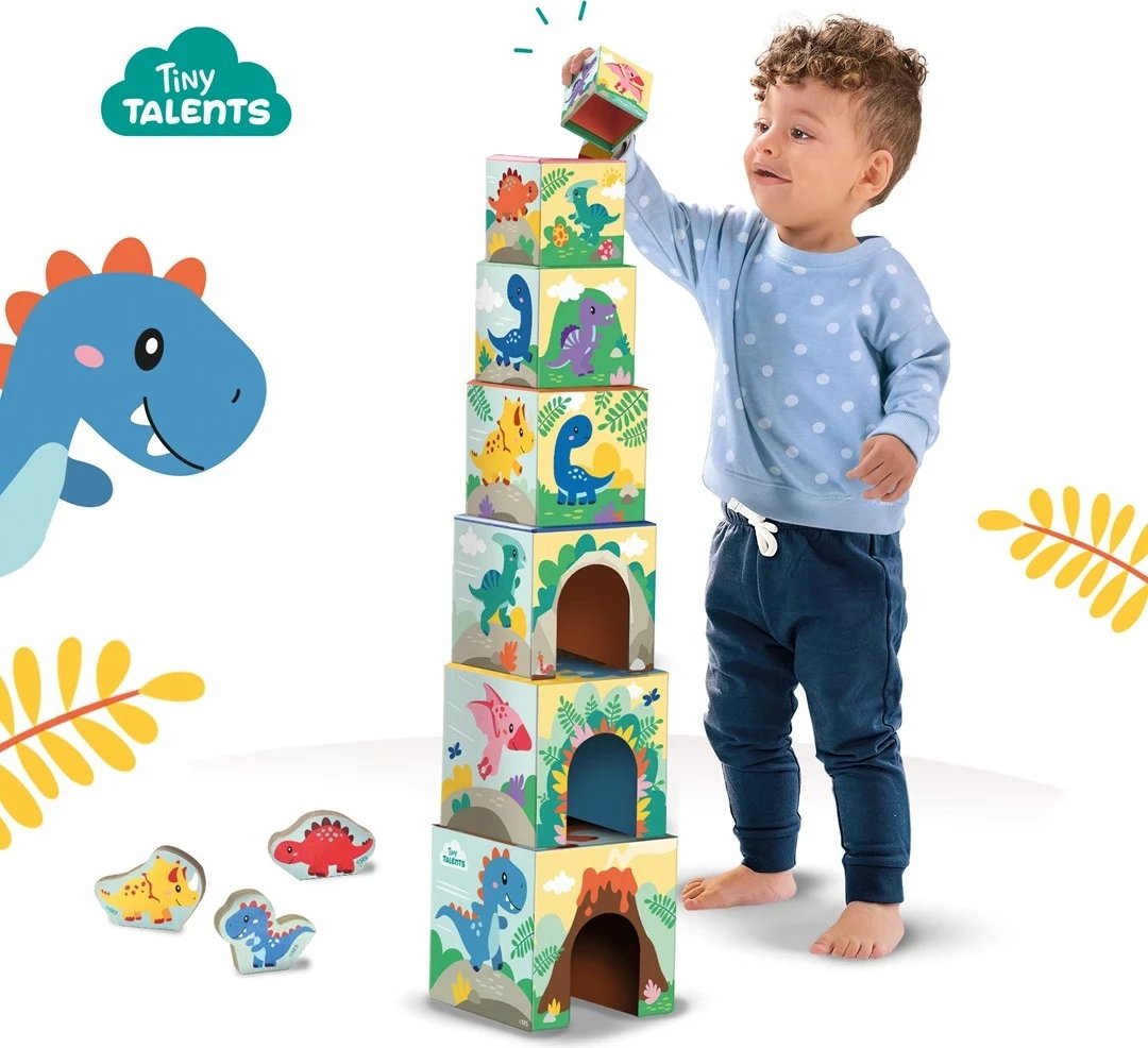 Set blloqesh druri për ndërtim SES Tiny Talents me figura dinozaurësh, për fëmijë