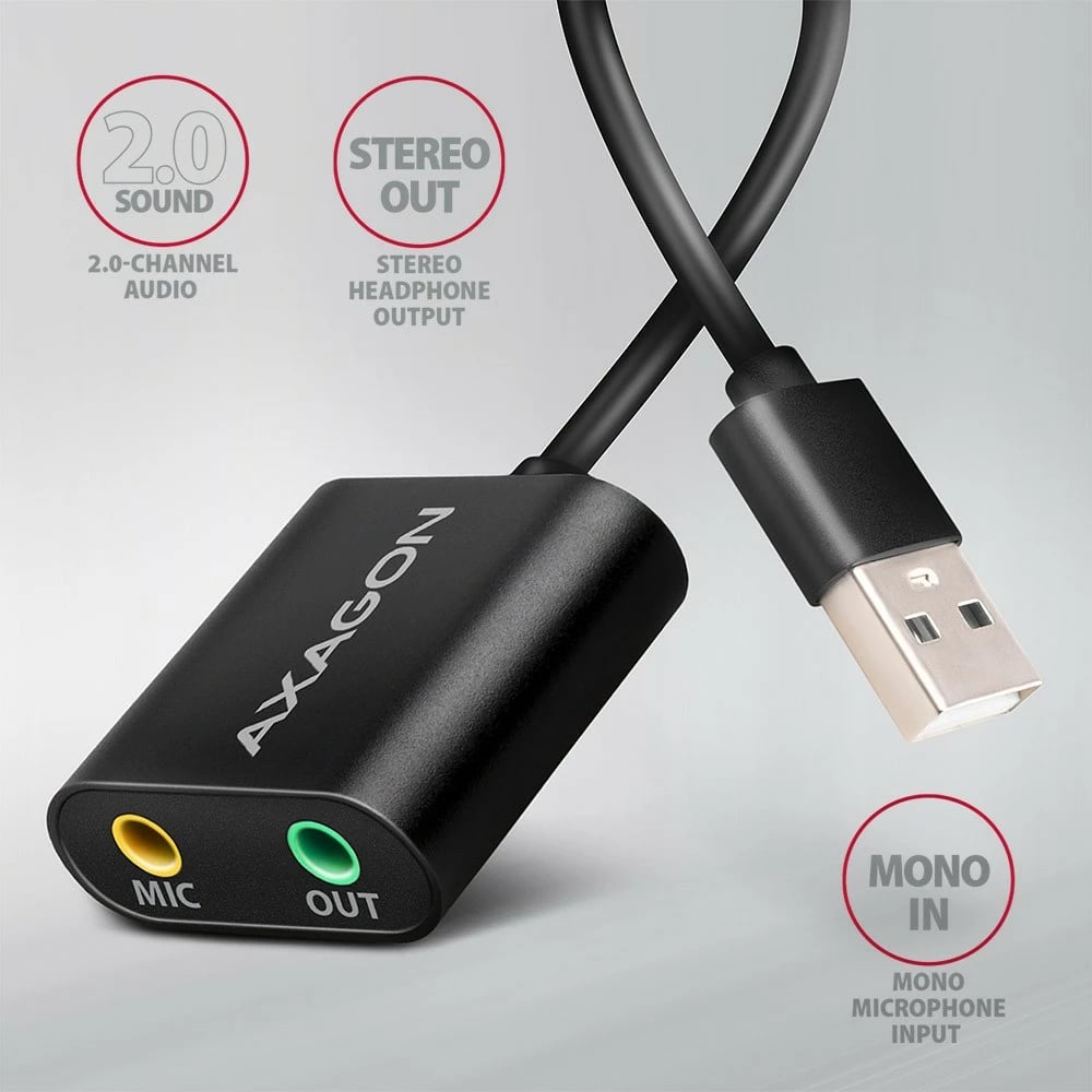 Kartë zanore e jashtme AXAGON ADA-12, USB 2.0, 48kHz/16-bit, metal, kabllo 15 cm, e zezë