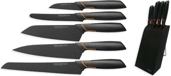 Set thikash Fiskars Edge 1003099, 5 copë, Inoks, e zezë/portokalli me bllok