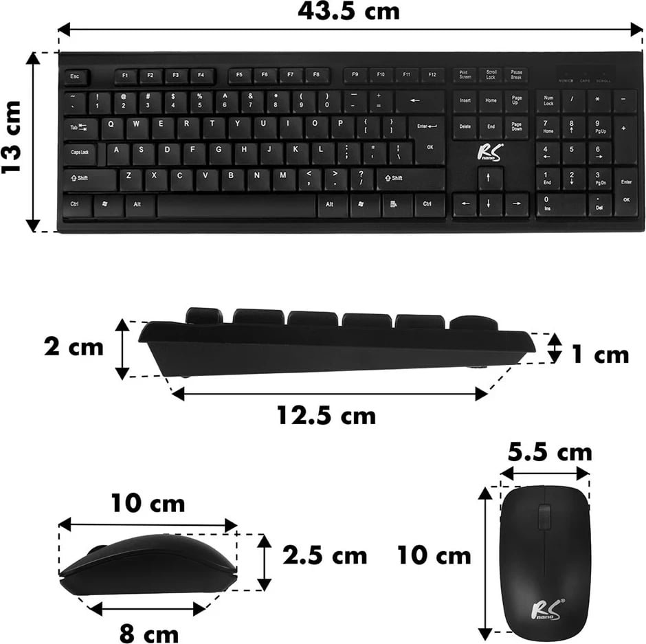Tastierë dhe Maus NanoRS RS580, Pa kabllo, Ergonomik, Zi