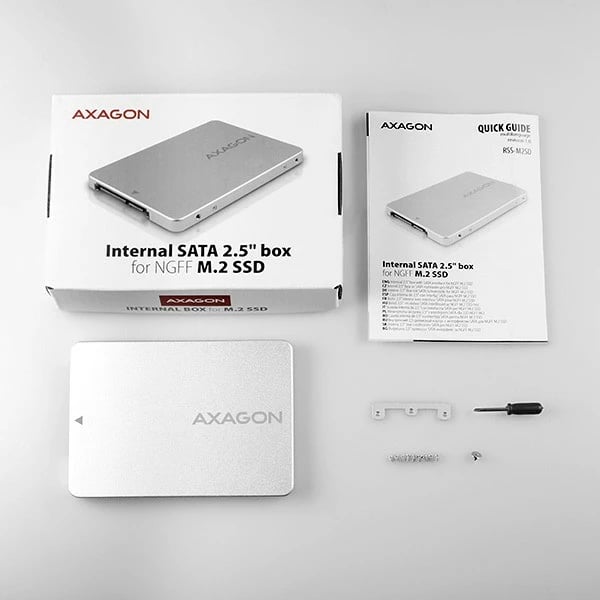 Kasë e brendshme AXAGON RSS-M2SD për SSD M.2 SATA, 2.5", Argjend