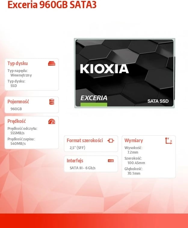 SSD Disk Kioxia Exceria 960GB SATA3, 2.5", i zi SSD Disk Kioxia Exceria 960GB SATA3, 2.5", i zi
