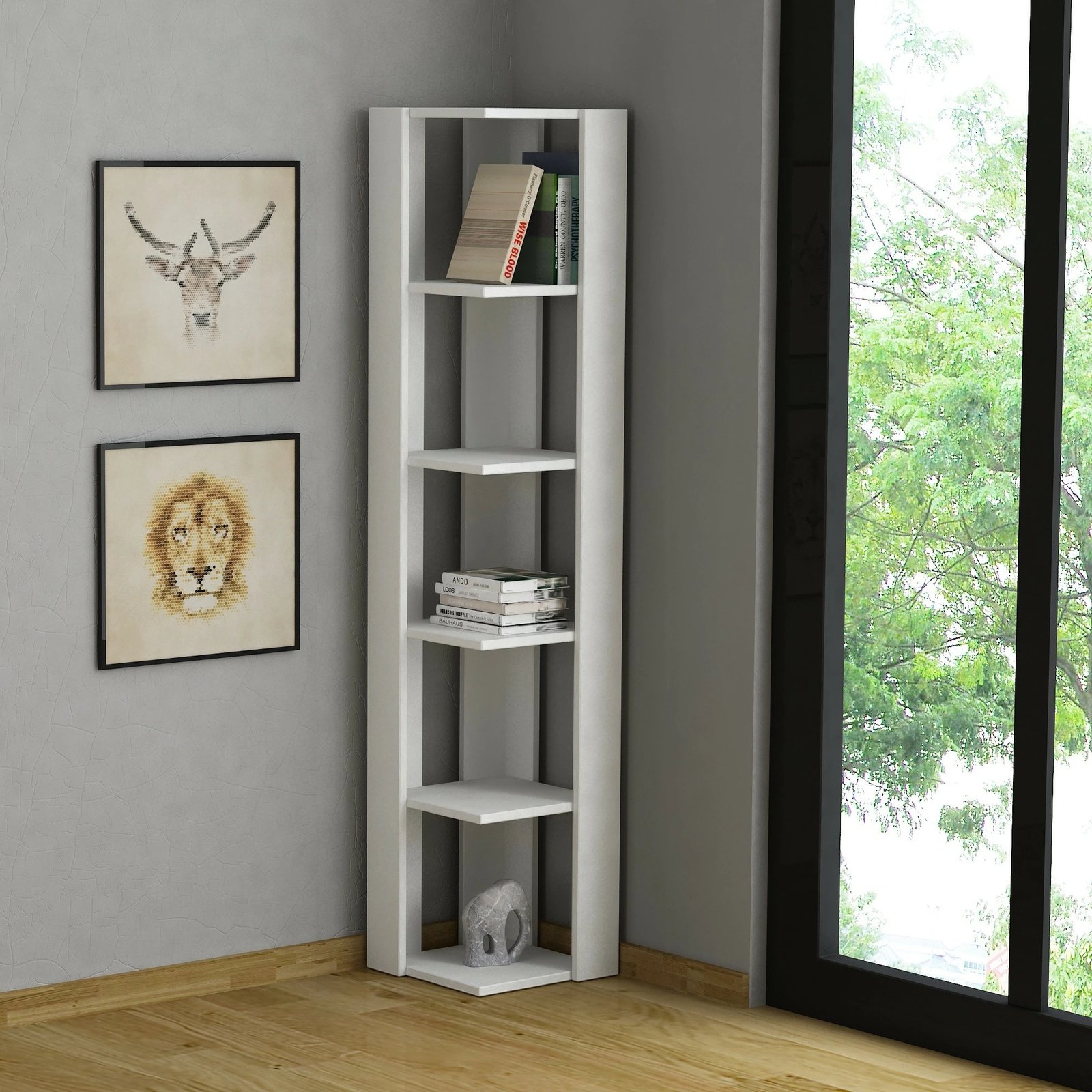 Raft librash Skye Decor, i bardhë, 34x161x34cm