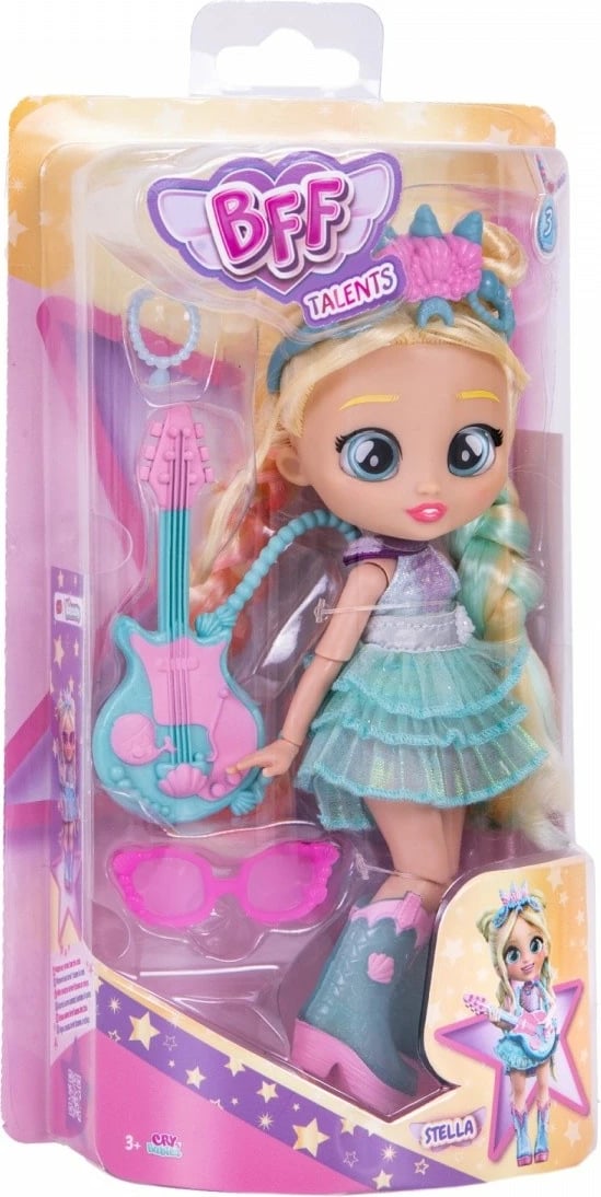 Kukull Cry Babies BFF Stella me kitarë, 20 cm, për vajza