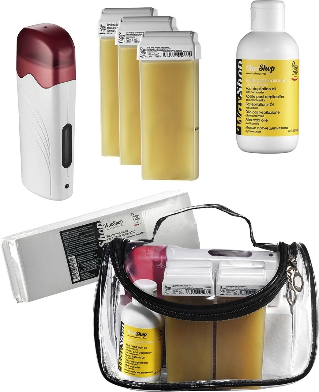 Set për depilim Peggy Sage 4 dylla ngrohës shirita vaj për femra