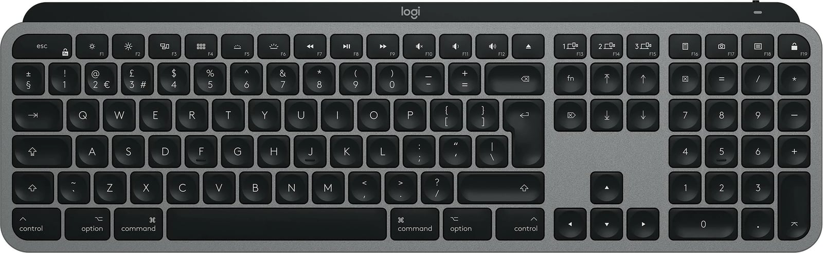 Tastierë Logitech MX Keys për Mac, Wireless, RF Wireless + Bluetooth, QWERTZ, Gri