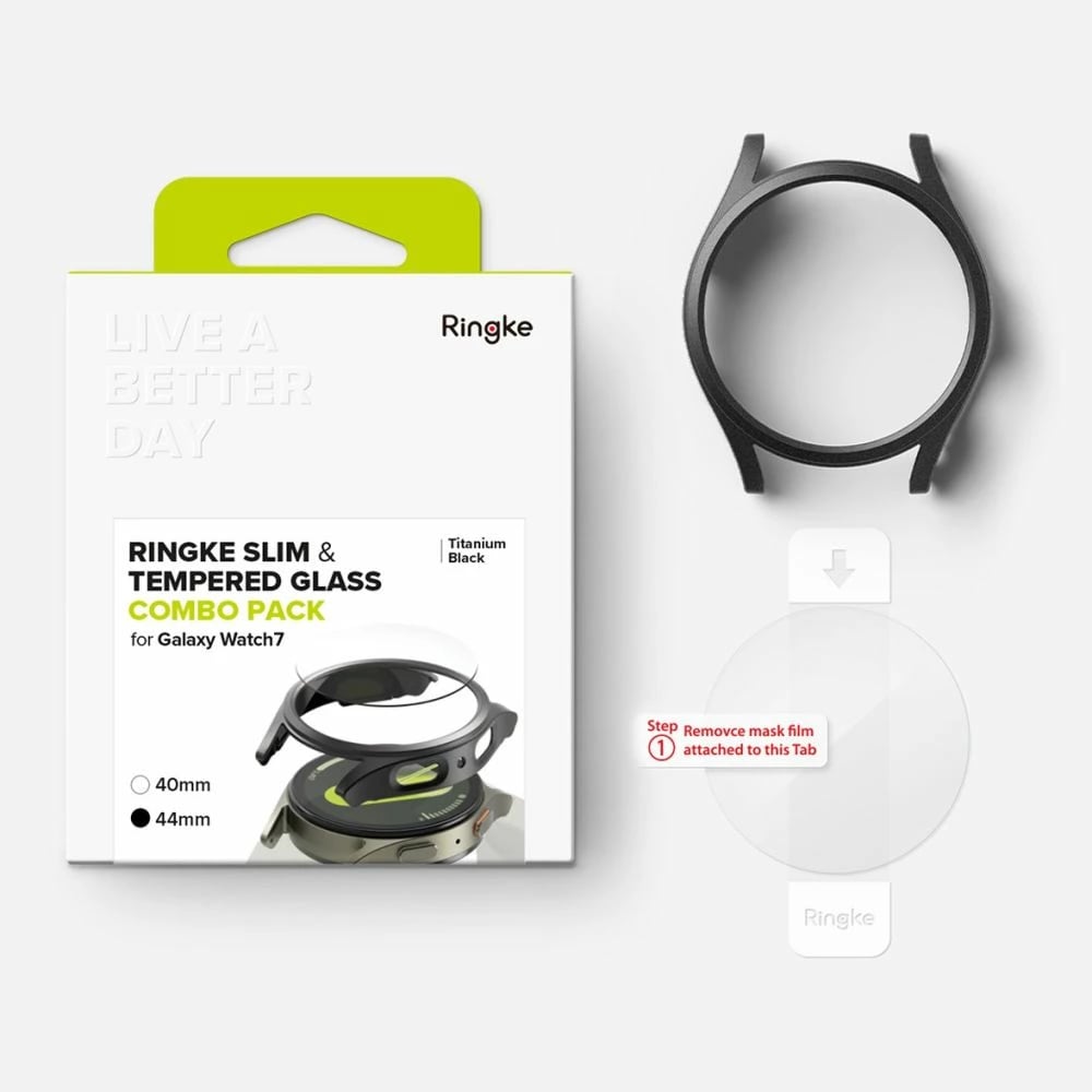 Mbështjellës + xham i temperuar Ringke për Samsung Galaxy Watch 7 44mm, Zi, set