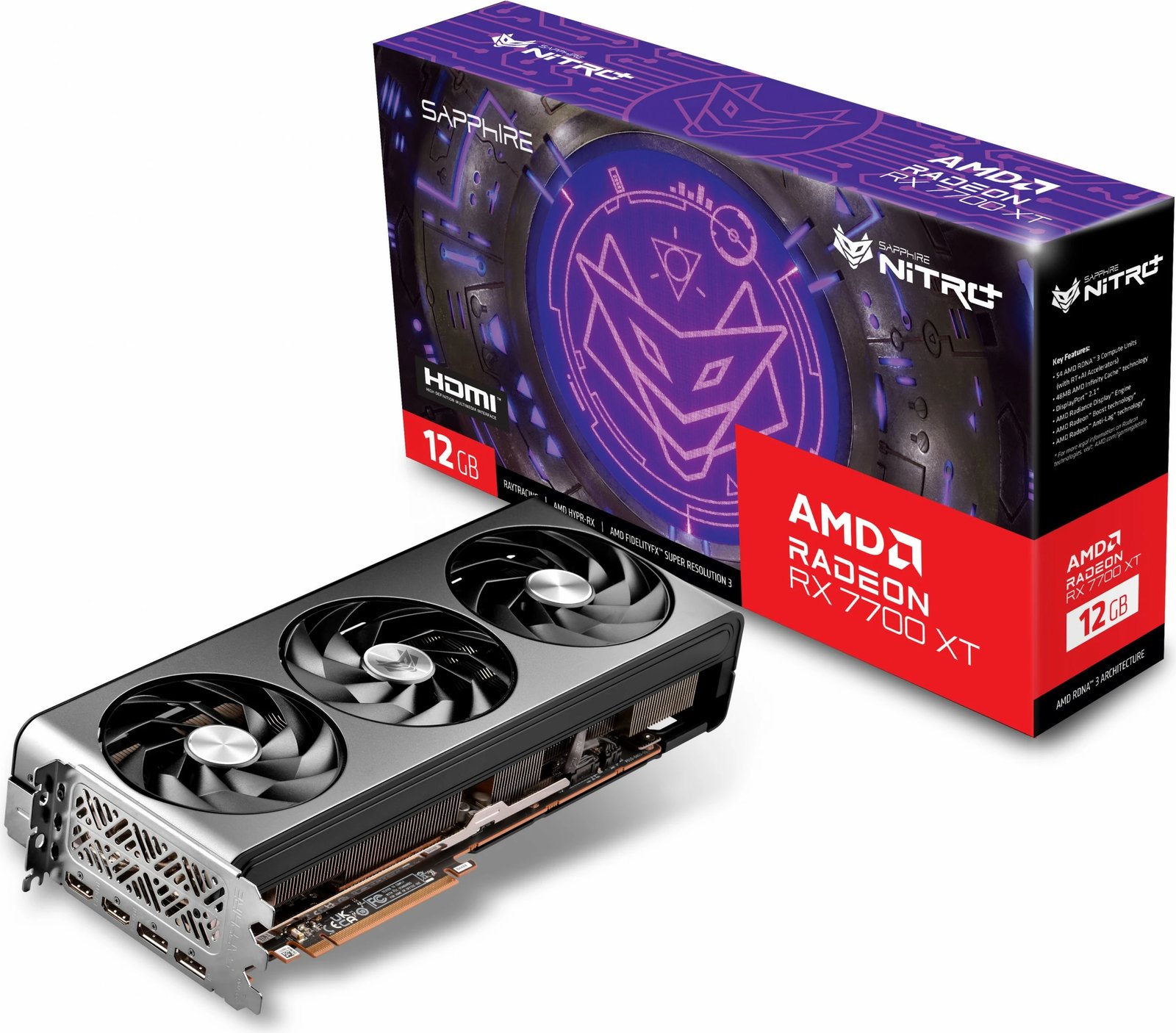 Kartelë grafike Sapphire NITRO+ Radeon RX 7700 XT, 12GB, GDDR6, PCI Express x16, Multikolor