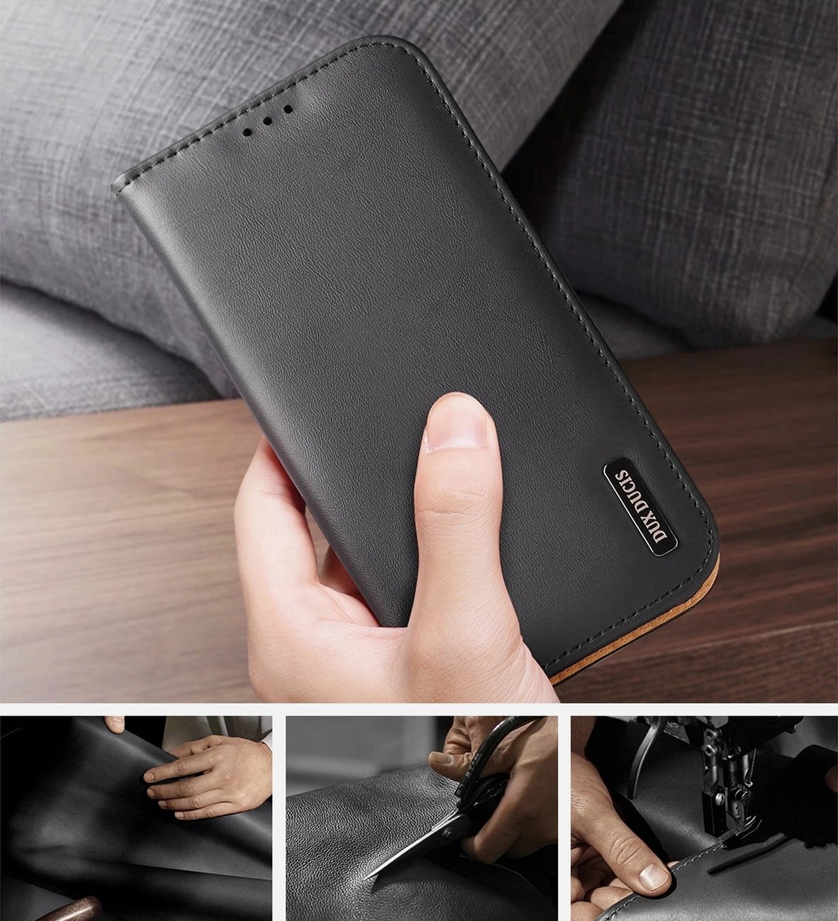 Mbështjellës Dux Ducis Hivo për iPhone 14 Pro Max, lëkurë natyrale, kafe