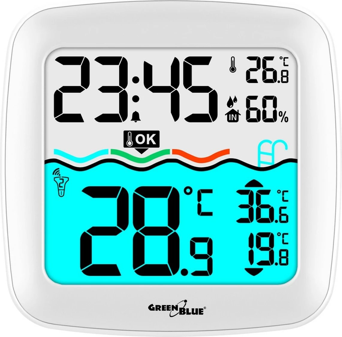 Stacion moti me termometër për pishinë GreenBlue GB216, i bardhë