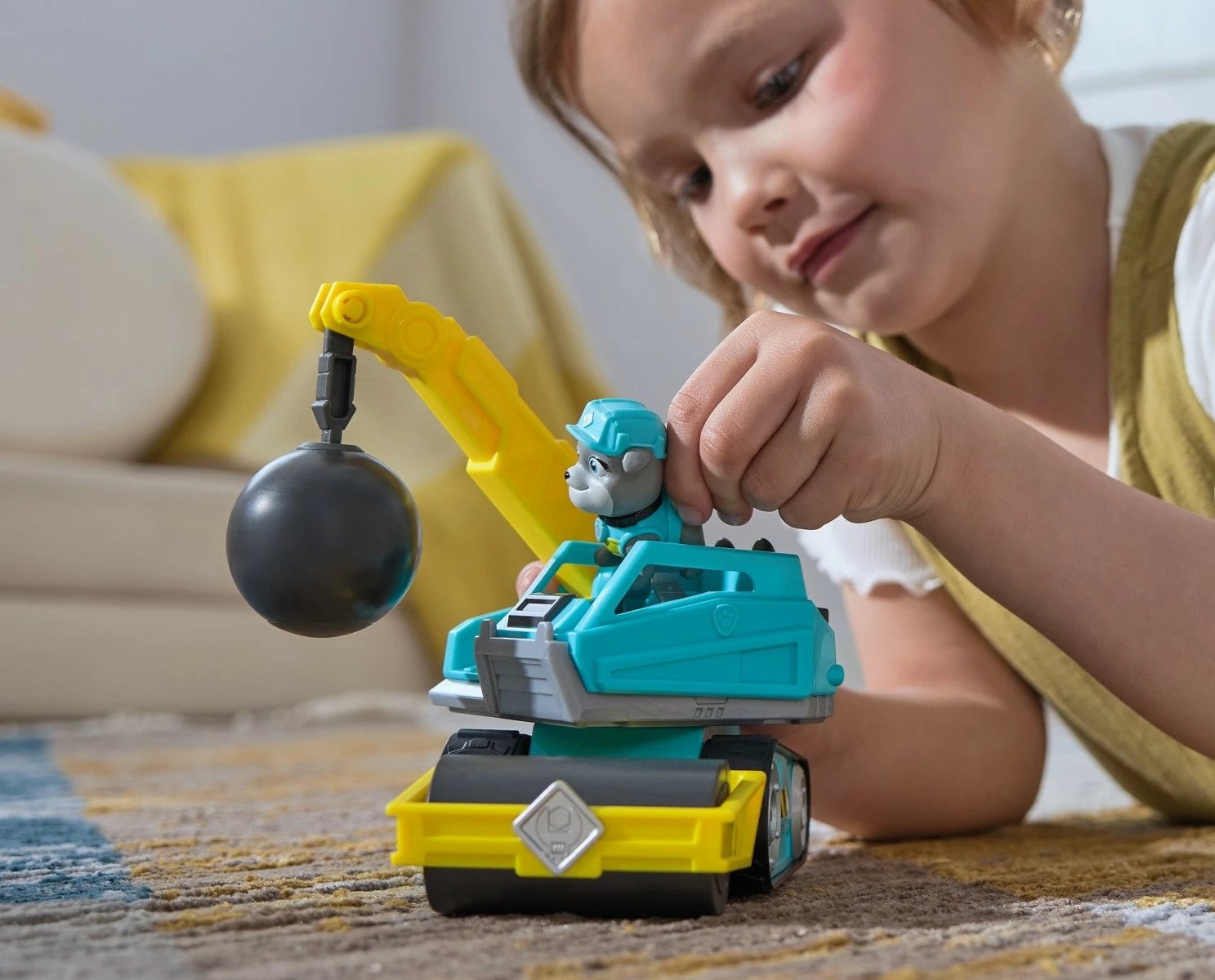 Lodër mjet ndërtimi, Spin Master Paw Patrol Rubble & Crew Motor’s Wrecking Ball 6069674, plastikë, pa bateri, azure/verdhe, set me figurë