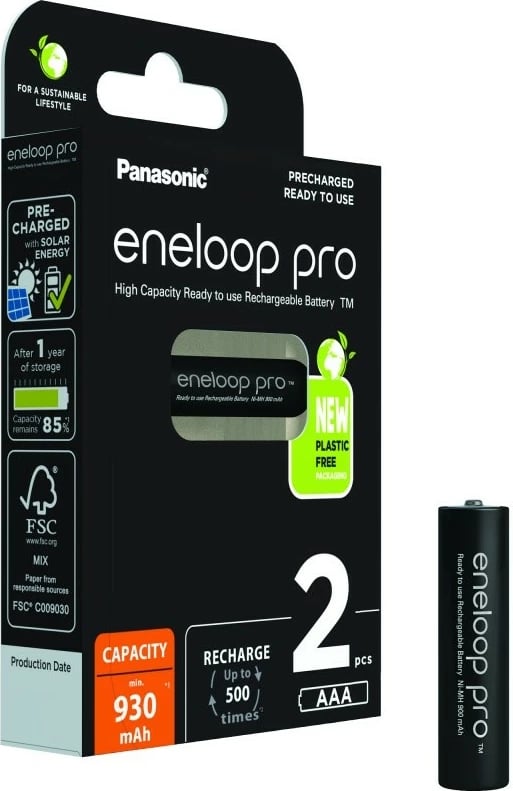 Bateri të rikarikueshme Panasonic Eneloop Pro AAA, 930 mAh, 2 copë
