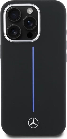 Mbështjellës Mercedes Silicone me vijë të kaltër MagSafe për iPhone 16 Pro, Zi